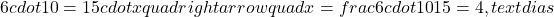  6 cdot 10 = 15 cdot x quad rightarrow quad x = frac{6 cdot 10}{15} = 4 , text{dias} 