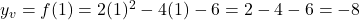  y_v = f(1) = 2(1)^2 - 4(1) - 6 = 2 - 4 - 6 = -8 